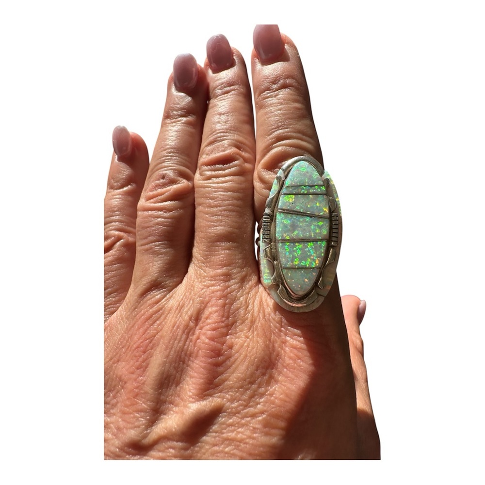 Sterling Silver Signed Native American Ring With … - image 1